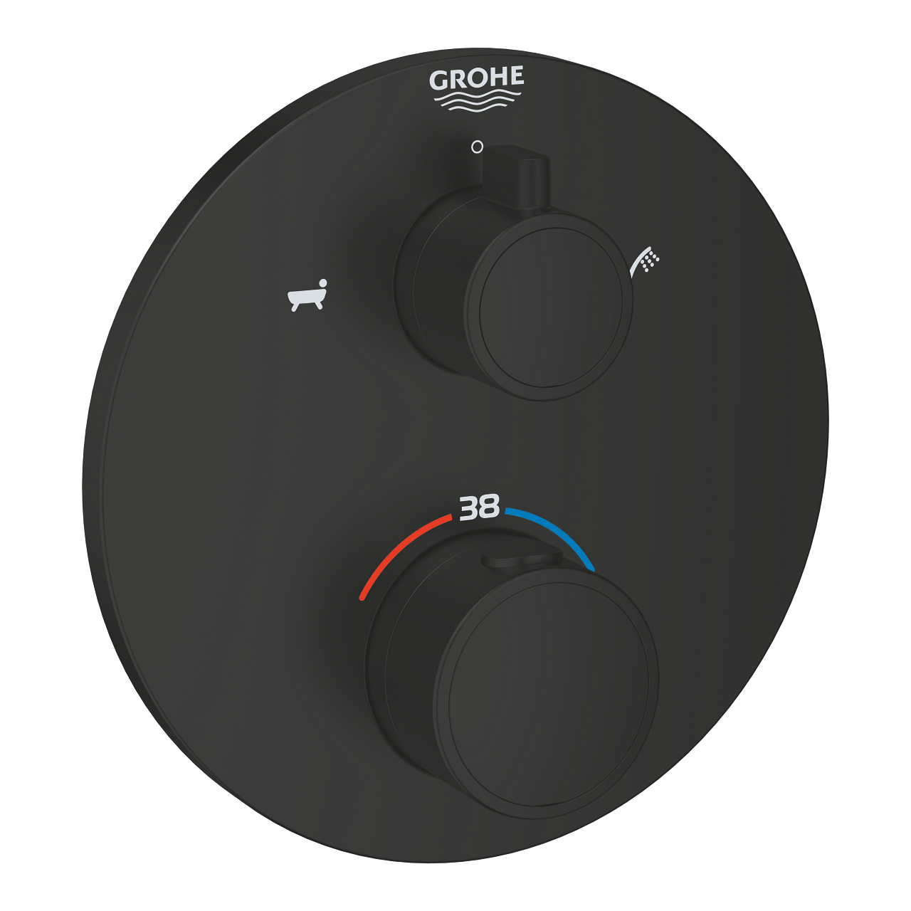 Grohtherm Thermostatic bath tub mixer for 2 outlets with integrated shut off/diverter valve