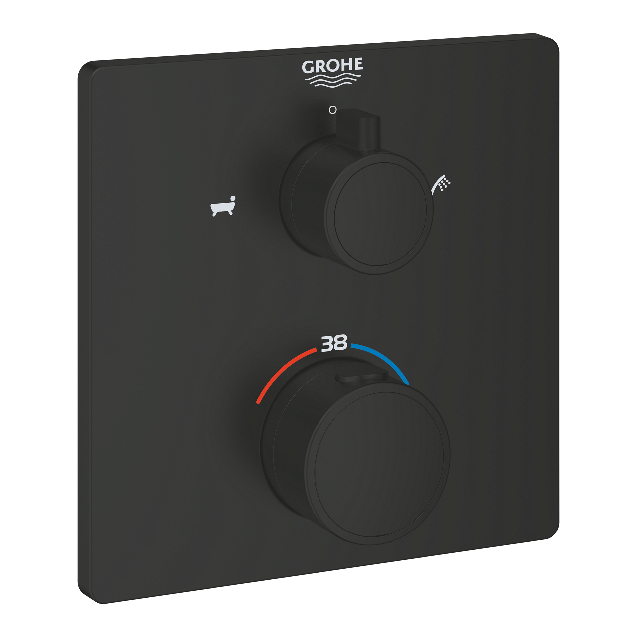 Grohtherm Thermostatic bath tub mixer for 2 outlets with integrated shut off/diverter valve