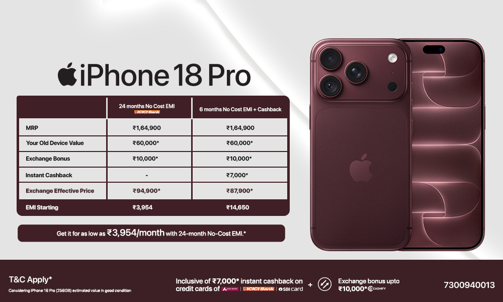 Get iPhone 18 Pro at ₹3,954/Month with No-Cost EMI