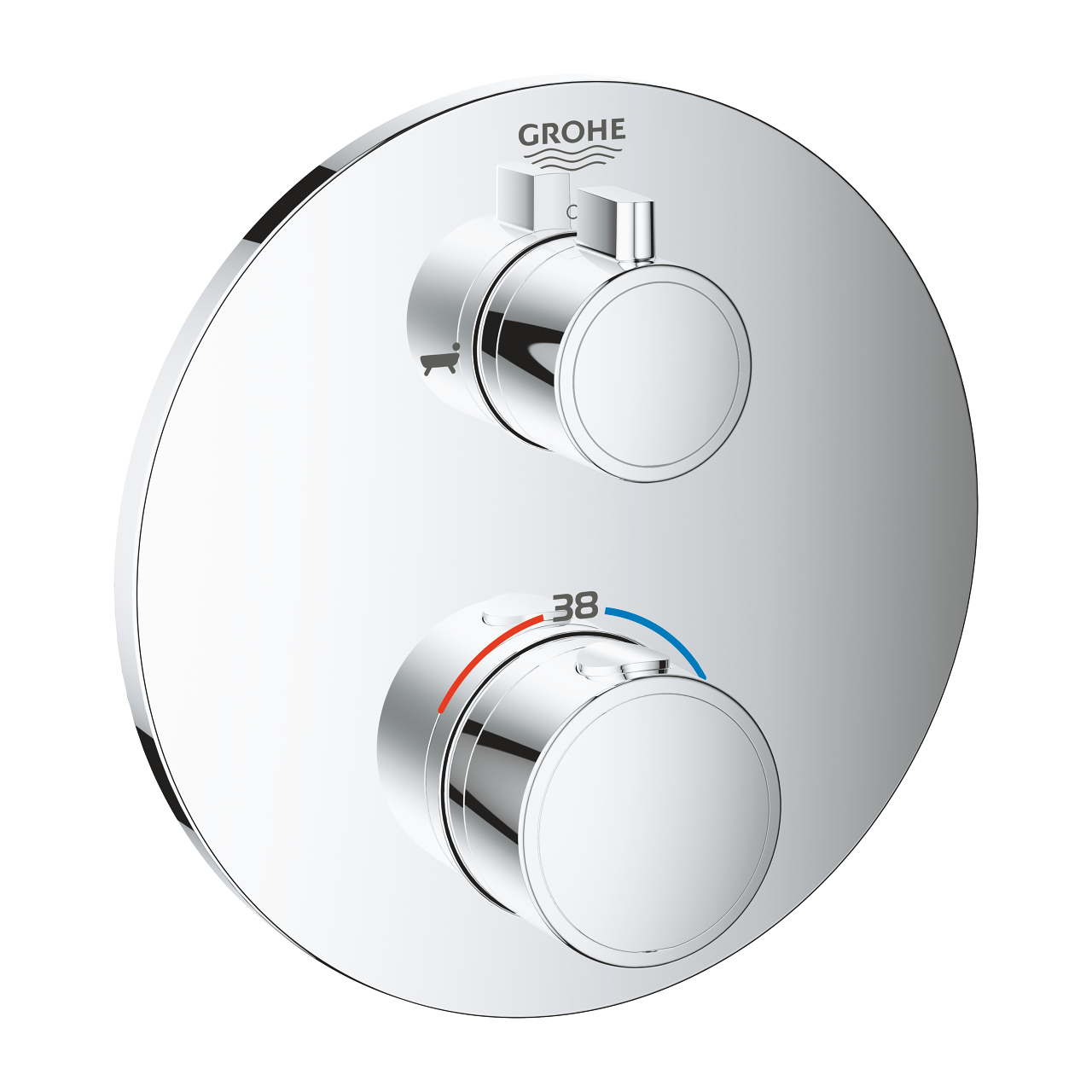 Grohtherm Thermostatic bath tub mixer for 2 outlets with integrated shut off/diverter valve