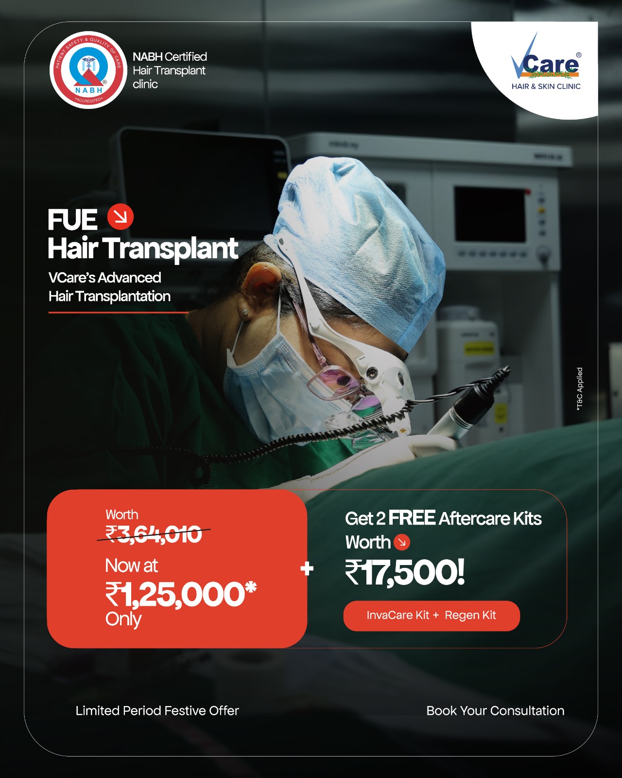 VCare Advanced FUE Hair Transplant @ Just ₹1,25,000!