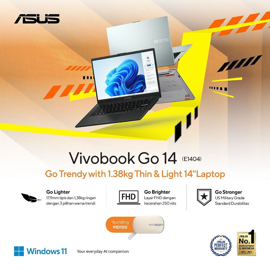 Go Trendy with Vivobook Go 14 (E1404) - Ringan & Stylish! laptop 14 inci berbibot ganya 1.38kg