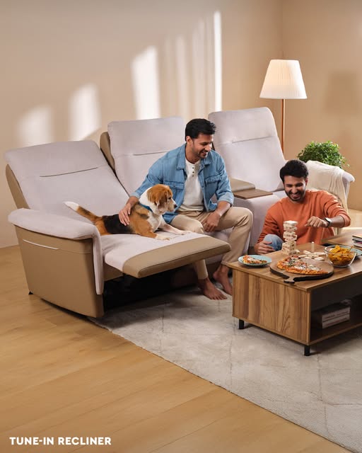 Tune-In Recliner's comfort comes with extra room for good food and great company.