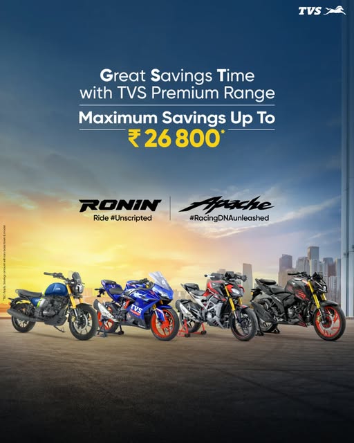 This festive season, bring home your own premium TVS motorcycle.