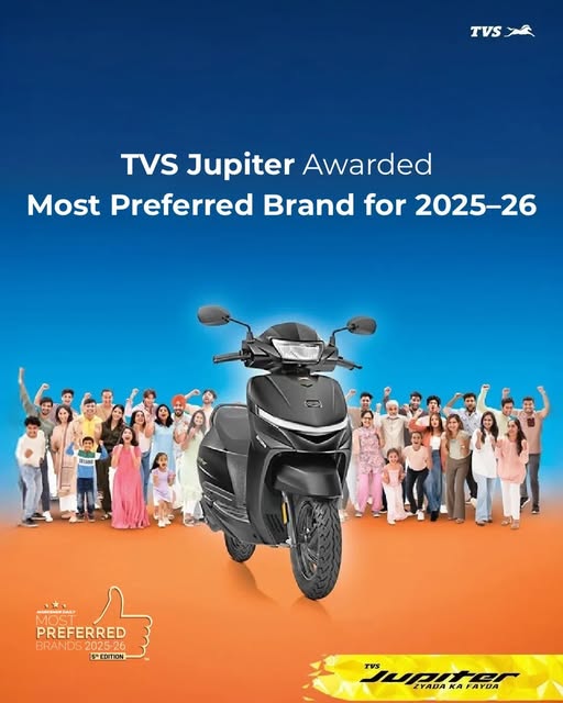 We’re proud to share that TVS Jupiter has been named the “Most Preferred Brand 2025–26”