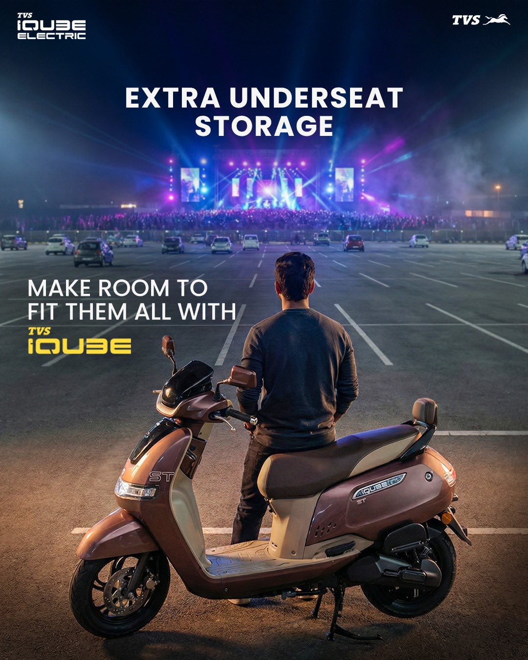 From smaller essentials to larger-than-life posters of your favorite artists, TVS iQube’s 32L underseat storage makes room for all your essentials.