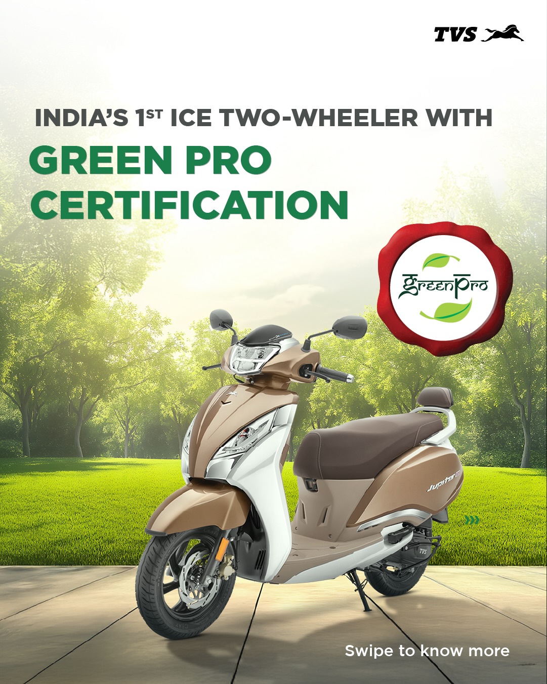 India’s first GreenPro Certified ICE Scooter, TVS Jupiter 125, built to be kinder to the planet.