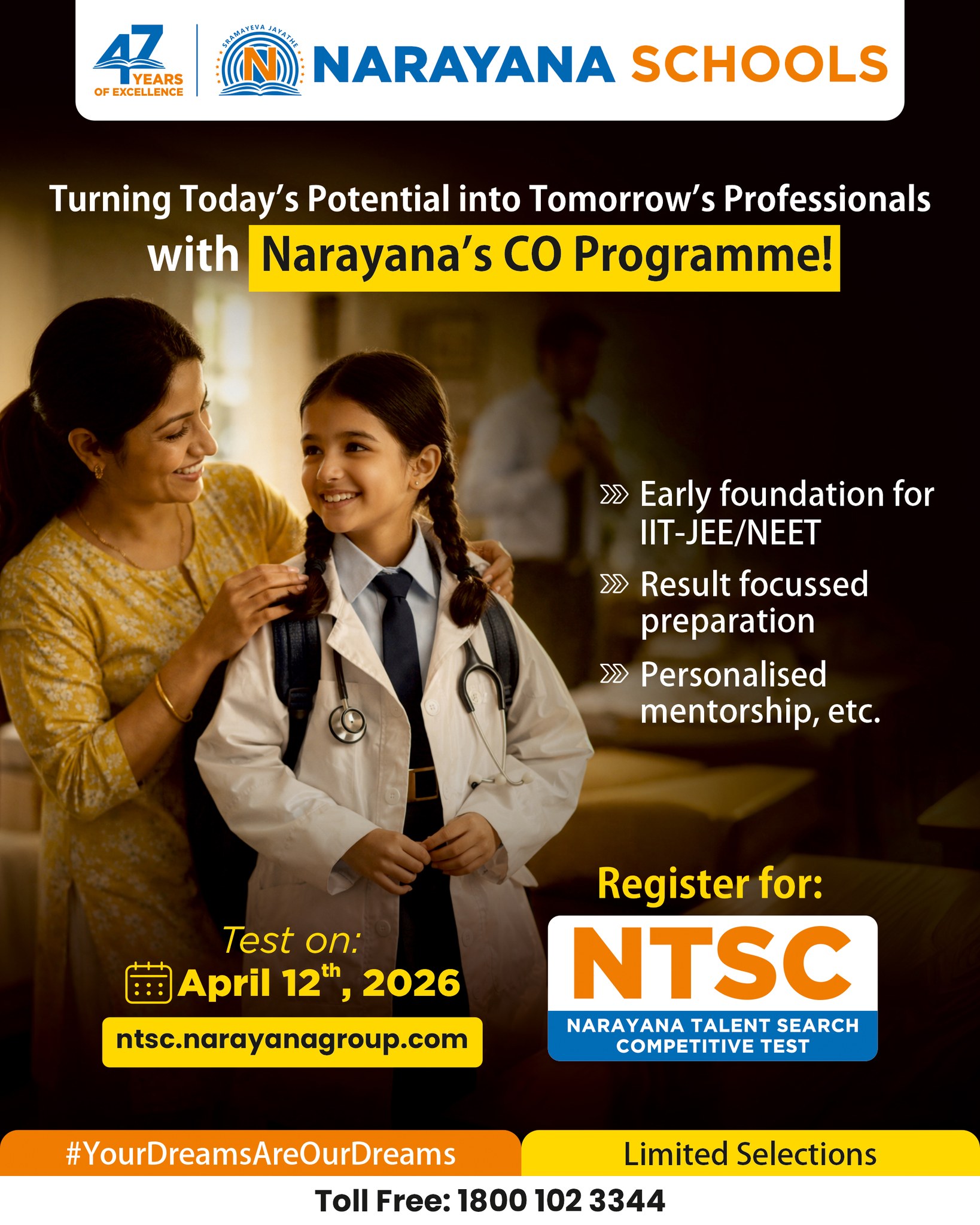Equip your child for IIT-JEE/NEET success with Narayana's proven CO Programme.