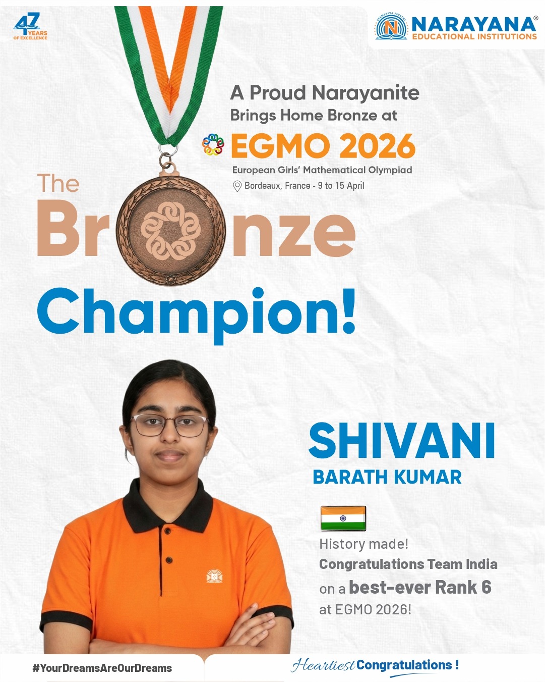 🥉 A Proud Narayanite Secures Bronze at EGMO 2026! 🌟