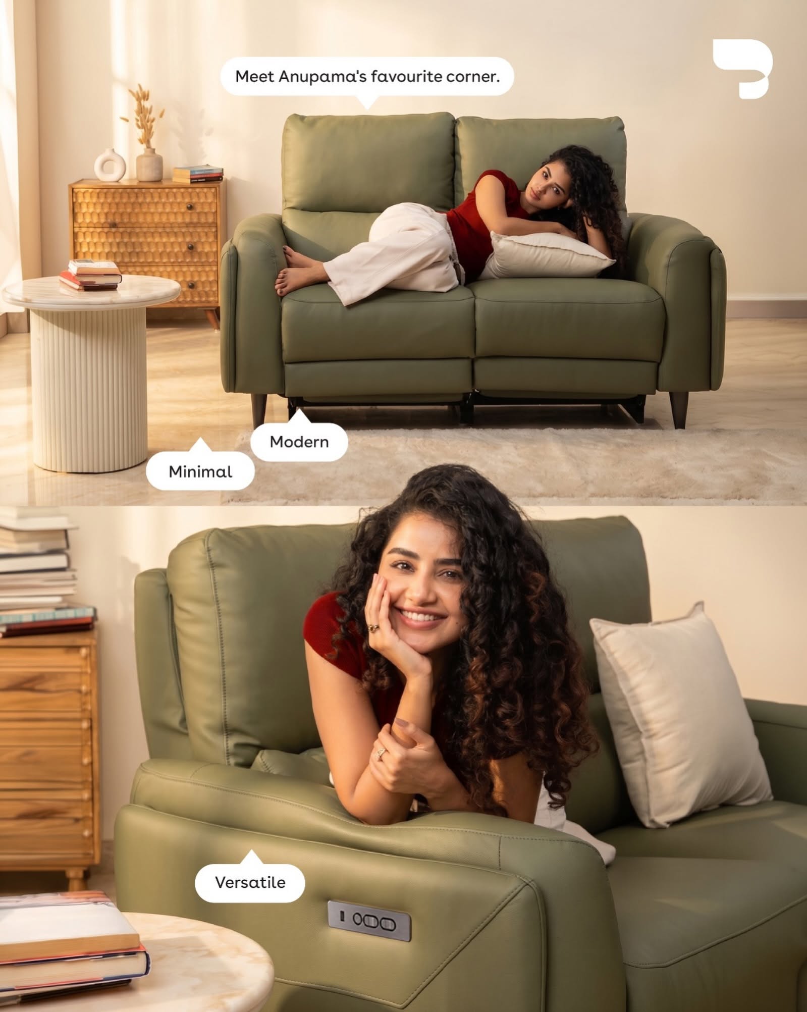 The sofa that keeps up with Anupama’s day.
