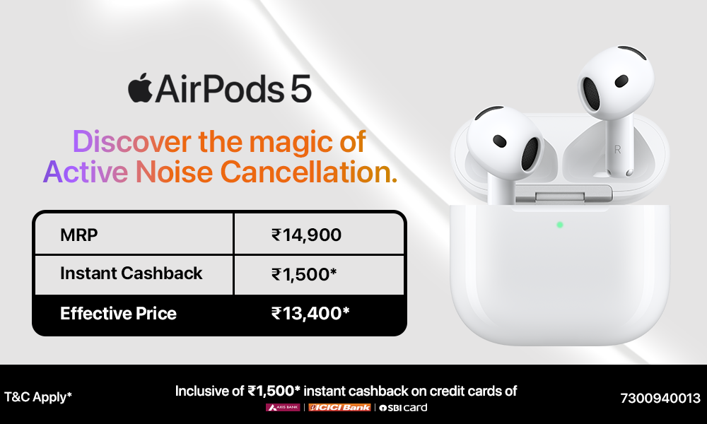 Get ₹1,500 Instant Cashback on AirPods 5!