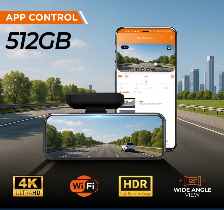 DVR-04 Dashcam Pro Plus 4K Front Rear DVR with Wi-Fi