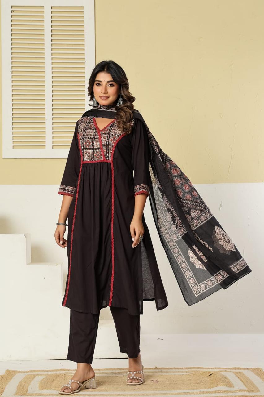 Cotton Kurti Set with Mulmul Dupatta