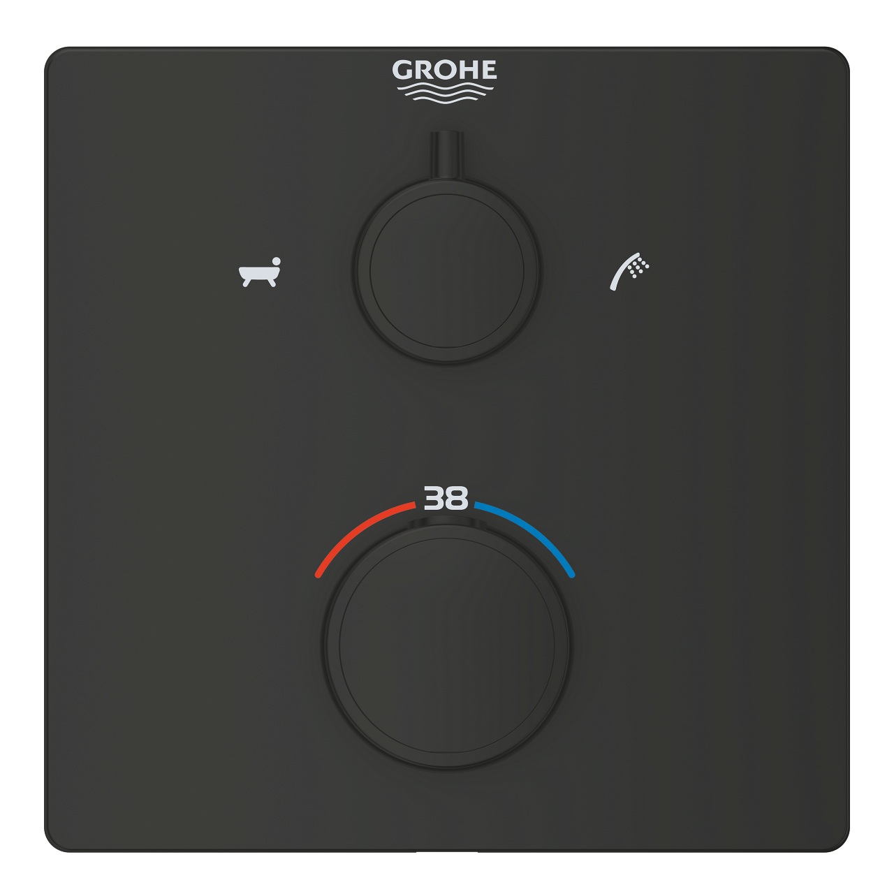Grohtherm Thermostatic bath tub mixer for 2 outlets with integrated shut off/diverter valve