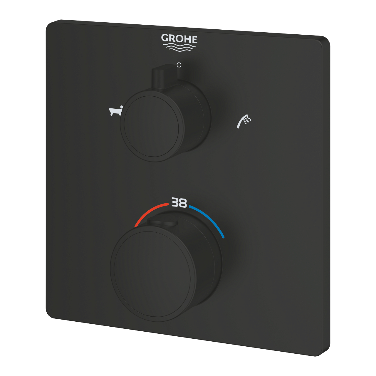 Grohtherm Thermostatic bath tub mixer for 2 outlets with integrated shut off/diverter valve