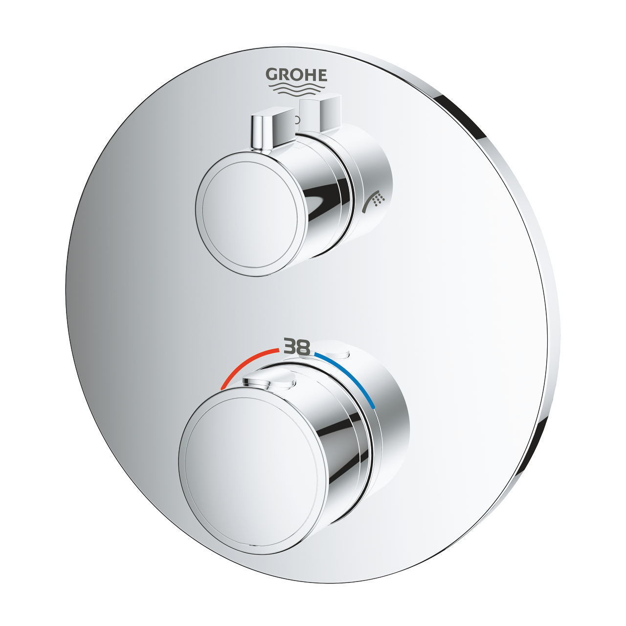 Grohtherm Thermostatic bath tub mixer for 2 outlets with integrated shut off/diverter valve