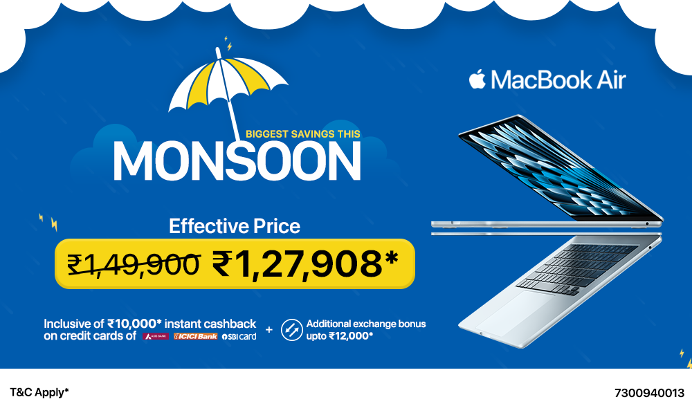 Monsoon Offer on MacBook Air – Effective Price ₹1,27,908*